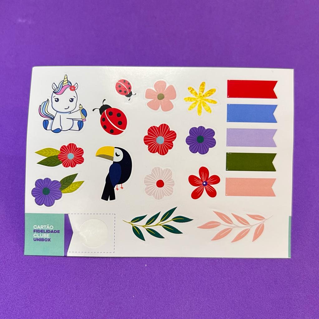 Cartela de Adesivos - Papelaria Unicórnio - Primavera Molin