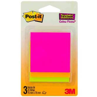 Bloco de Notas Adesivas - Post-it 3M - Cascata 3 Blocos c/ 45FLS 76 x 76mm