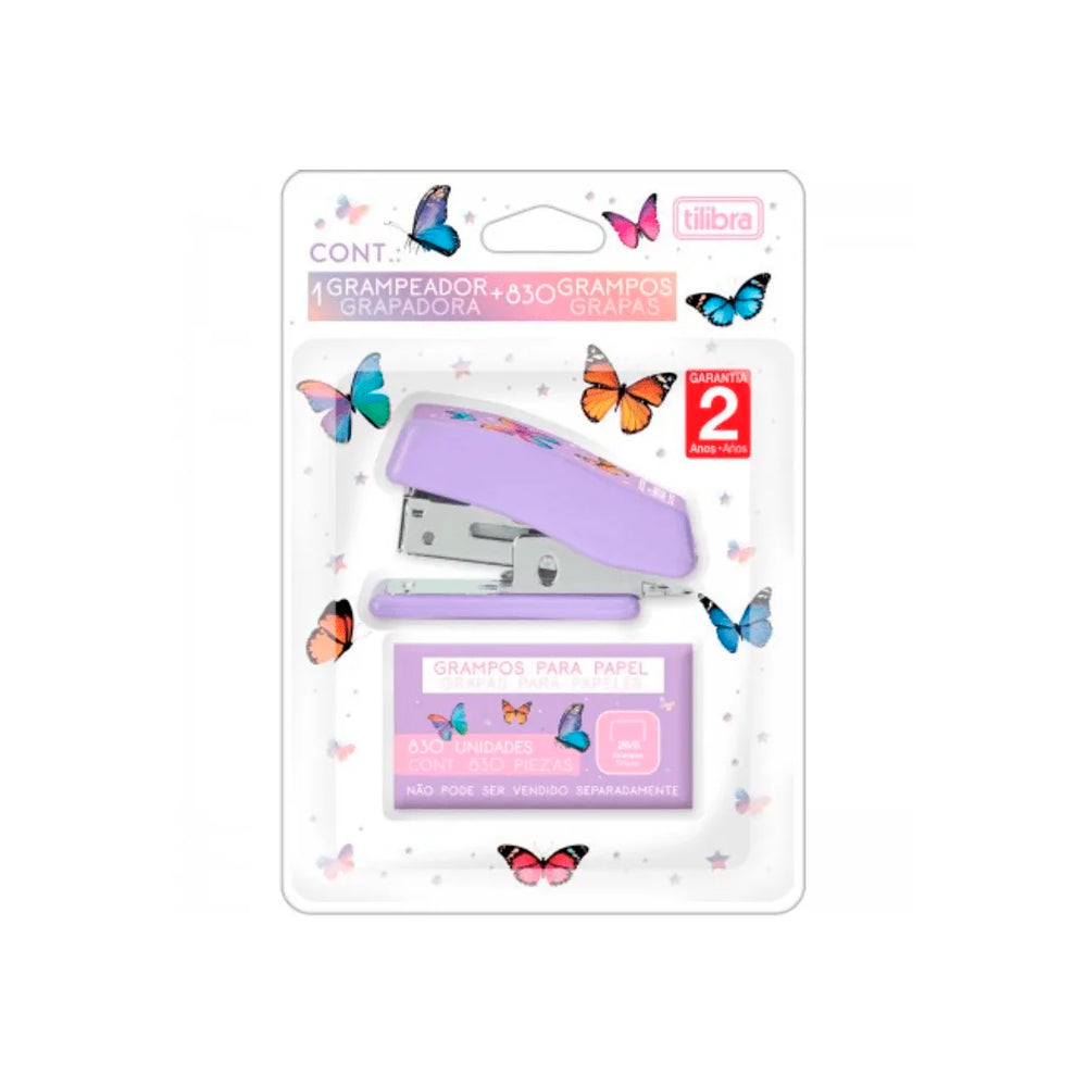 Grampeador Mini - Tilibra - 12 Folhas com Extrator Borboleta + 830 Grampos