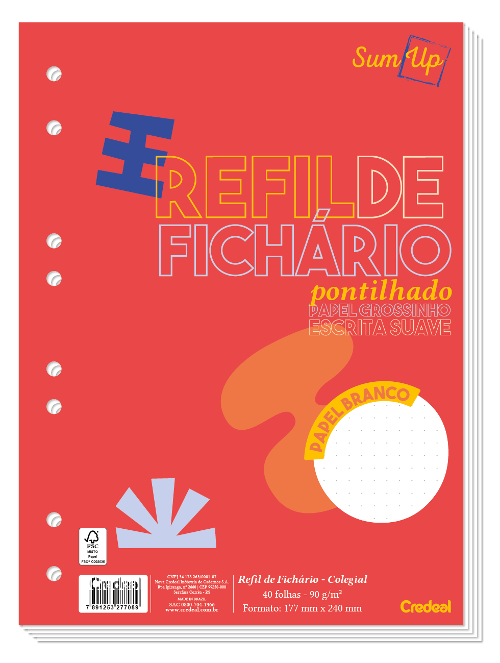 Refil Caderno Argolado - Credeal - Branco Pontilhado Colegial 40 Fl