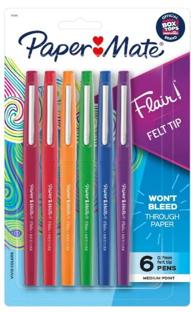 Caneta Hidrocor - Paper Mate - Flair 6 Vivid Colors