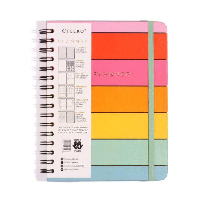 Planner Wire-o - Cícero - Todas Juntas Arcoiris 14,8x21 - Mensal e Semanal