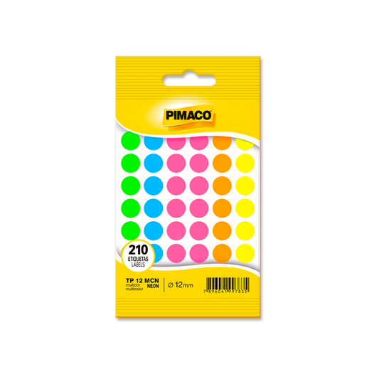 Etiquetas Multicolor Neon - Pimaco - 210 Etiquetas 12Ømm