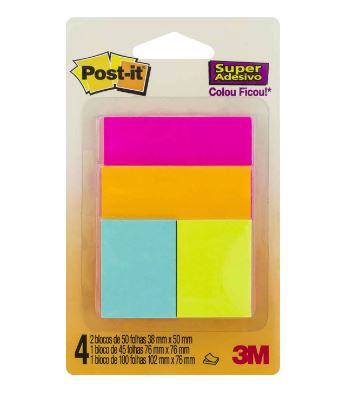 Bloco de Notas Adesivas - Post-it 3M - Cascata Misto c/ 4 Blocos