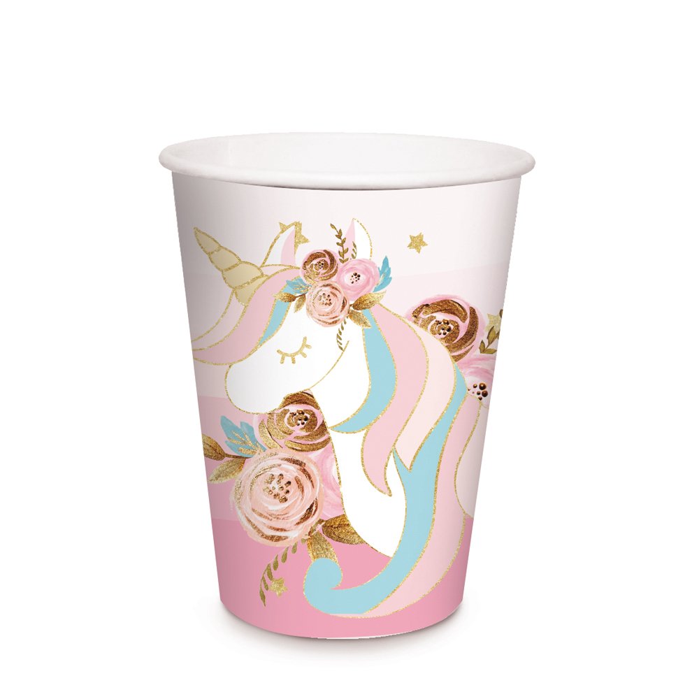 Copo de Papel Unicórnio Colorido - Cromus - 8 Unidades 240ml