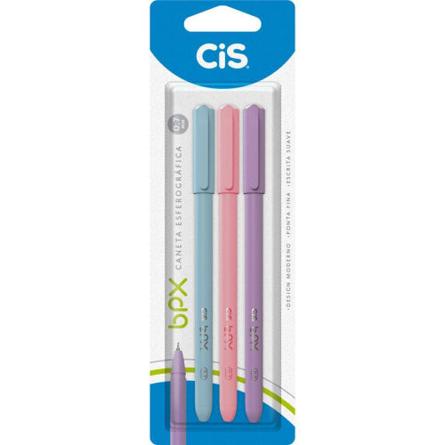Caneta Esferográfica - Cis - BPX 3 Cores 0.7mm - Azul, Lilás e Rosa