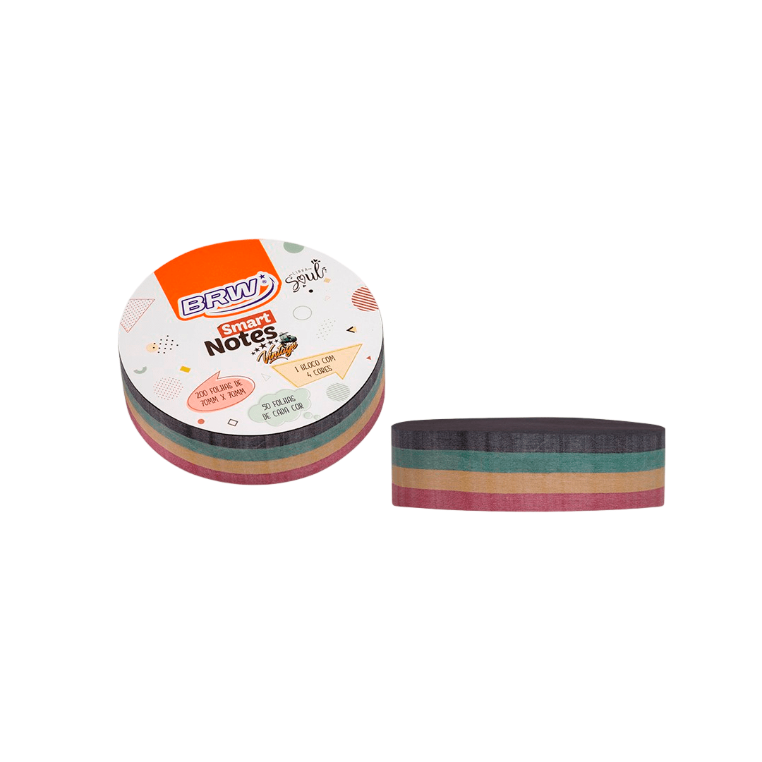 Bloco Adesivo - BRW - Round Cores Escuras 70x70mm 200 Folhas