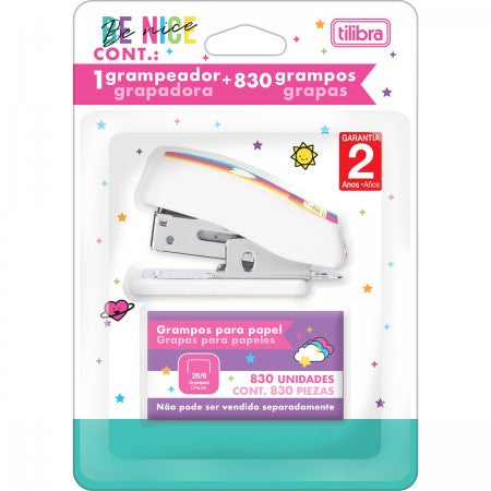 Grampeador Mini - Tilibra - 12 Folhas com Extrator Be Nice + 830 Grampos