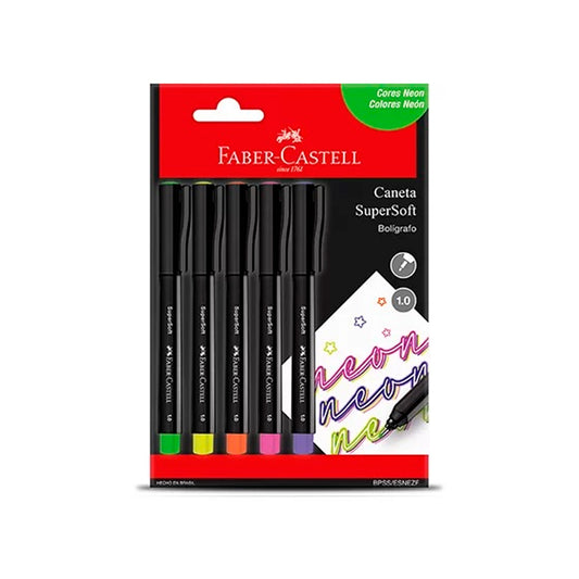 Caneta Fineliner - Faber-Castell - 5 Cores Supersoft Pen 1.0 Neon
