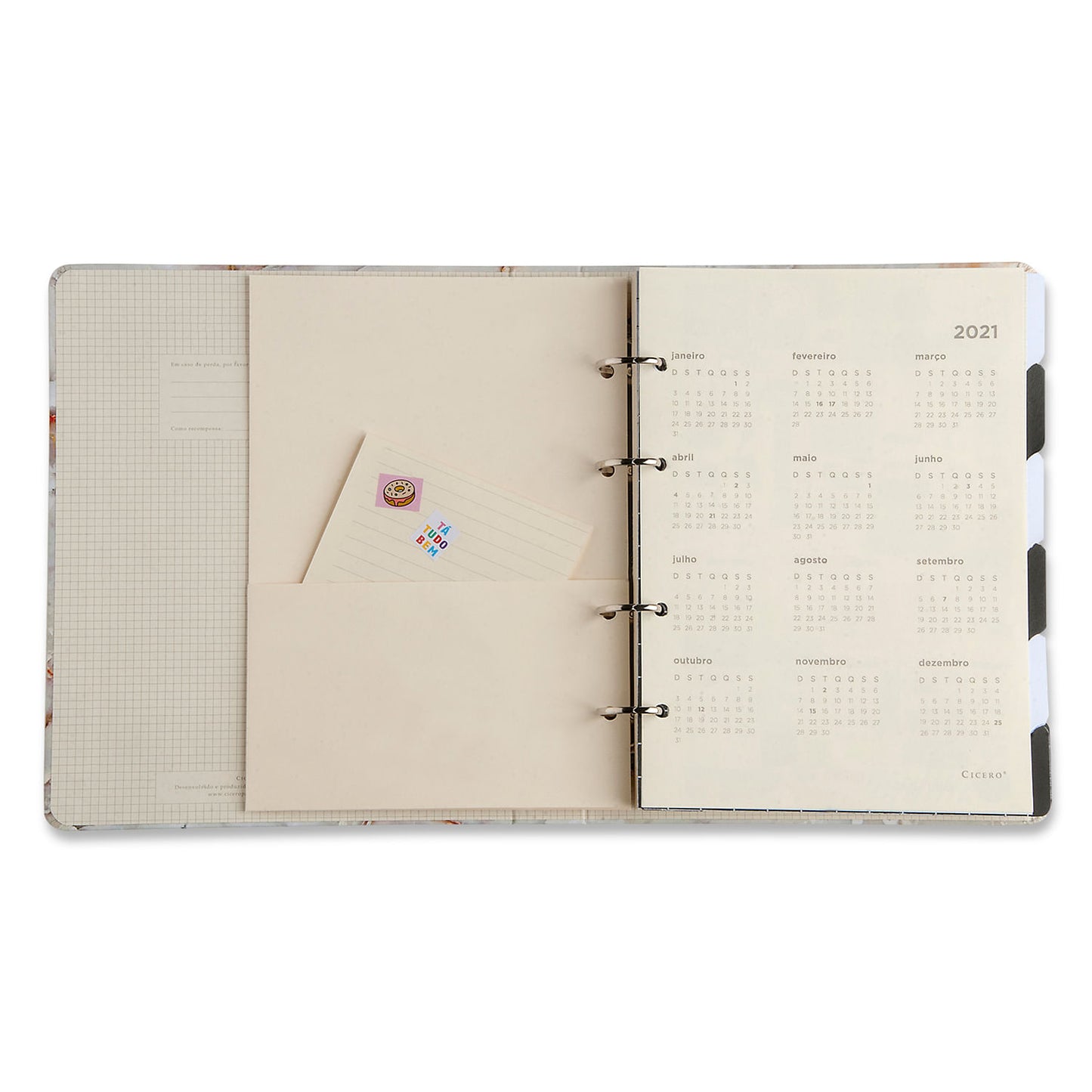 Caderno Criativo Argolado 17x24 Pautado - Cícero - Mármore Preto