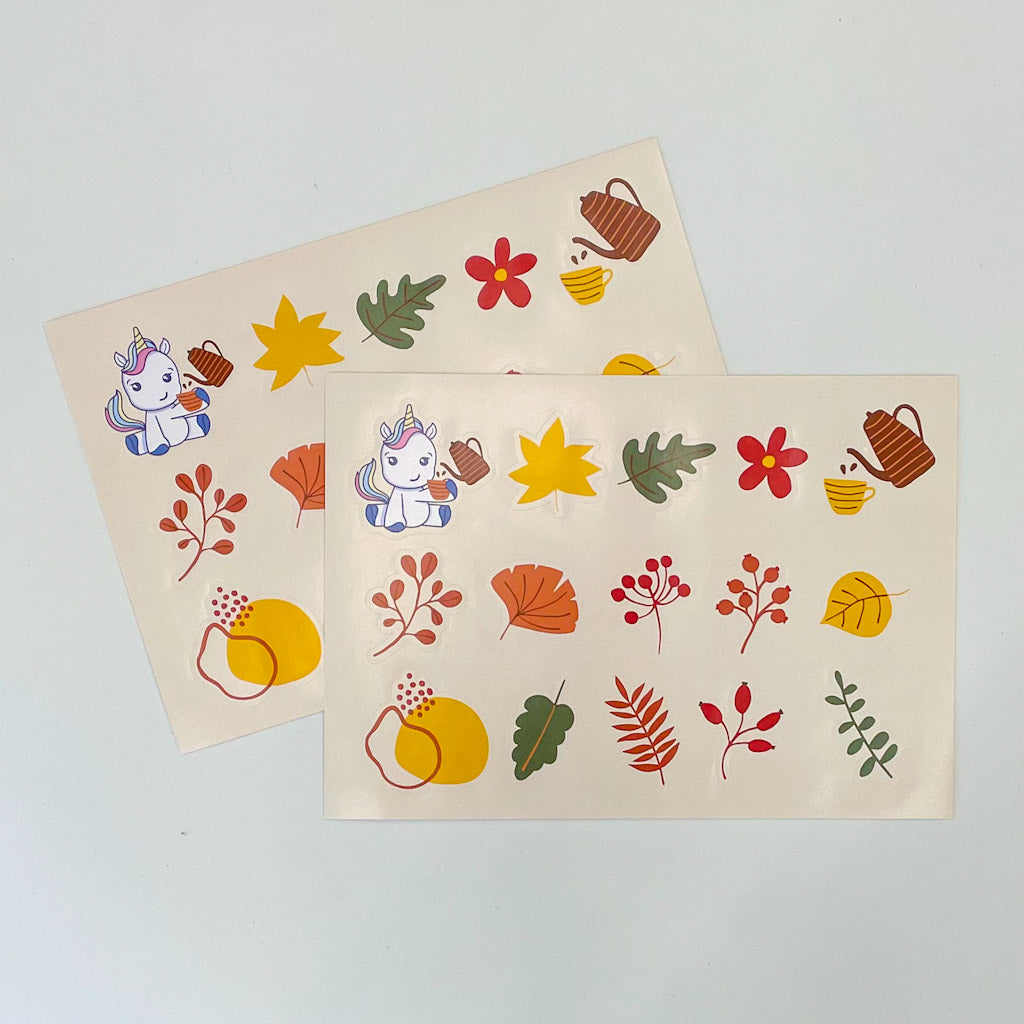 Cartela de Adesivos - Papelaria Unicórnio - Outono