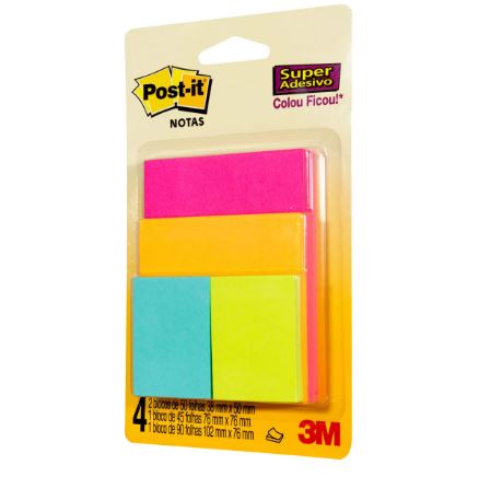 Bloco de Notas Adesivas - Post-it 3M - Cascata Misto c/ 4 Blocos