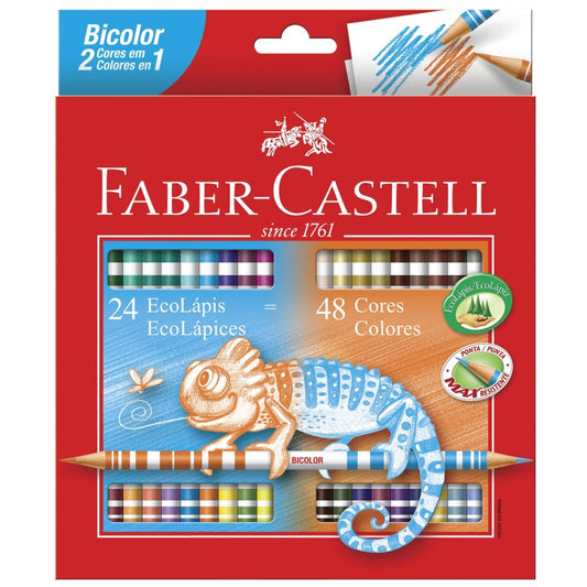 Lápis de Cor - Faber-Castell -  24 Ecolápis Bicolor 48 Cores