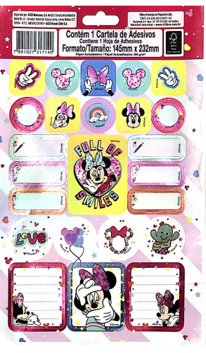 Cartela de Adesivos - Tilibra - Minnie Mouse Duplo Metalizado