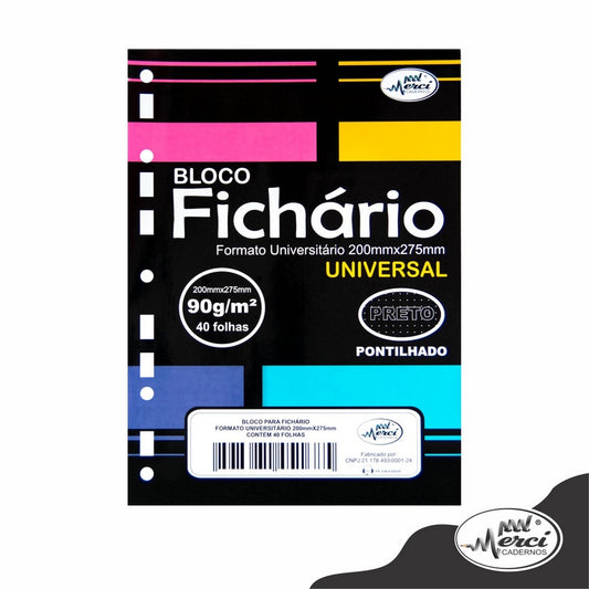 Bloco Fichário Merci Universitário Pontilhado Universal Preto  - 40 folhas