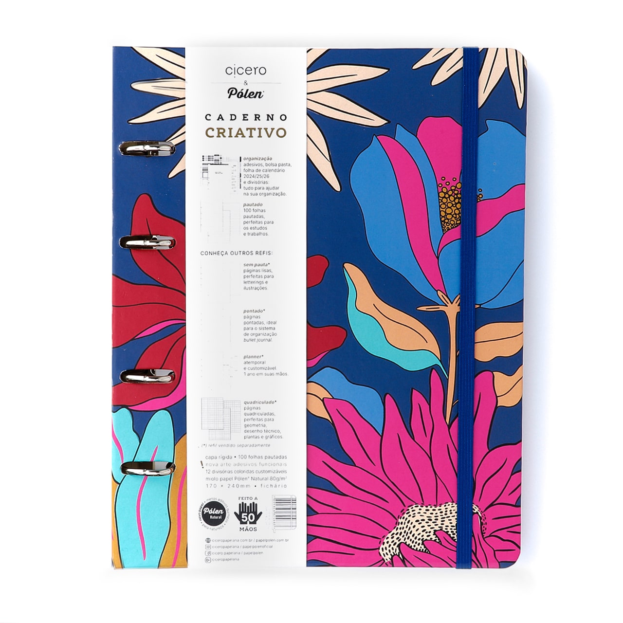 Caderno Criativo Argolado Pólen Pautado 17x24 Tropicália Azul