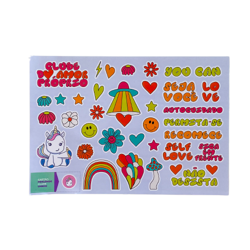 Cartela de Adesivos - Papelaria Unicórnio - Amor Próprio