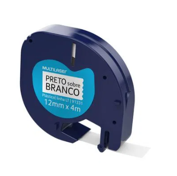 Fita para Rotulador Dymo Letratag - Multilaser - Preto sobre Branco Plástica 12mm