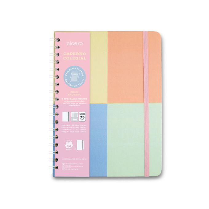 Caderno Wire-o 17x24 - Cícero - Pautado Pastel Block