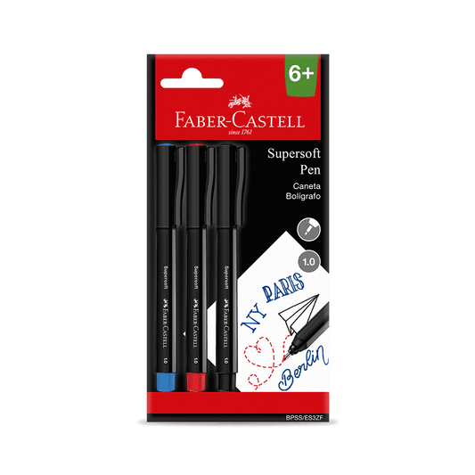 Caneta Fineliner - Faber-Castell - 3 Cores Supersoft Pen 1.0