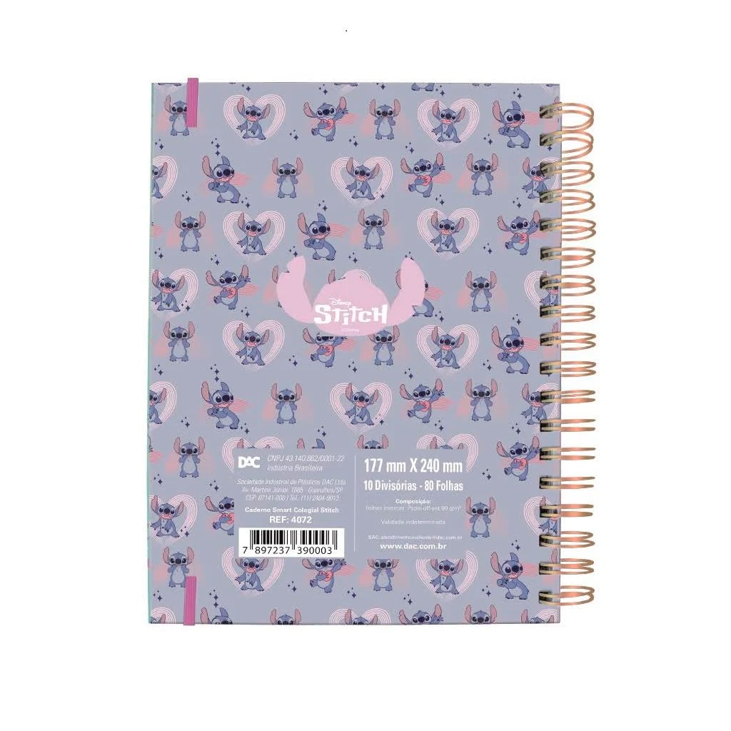 Caderno Smart Colegial - DAC - Stitch 80 Folhas 90g/m² c/ 10 Divisórias