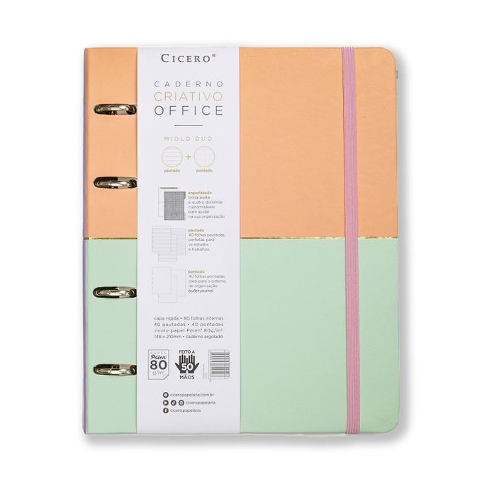 Caderno Criativo Office Argolado Pautado e Pontado - Cícero - A5 Pastel Block