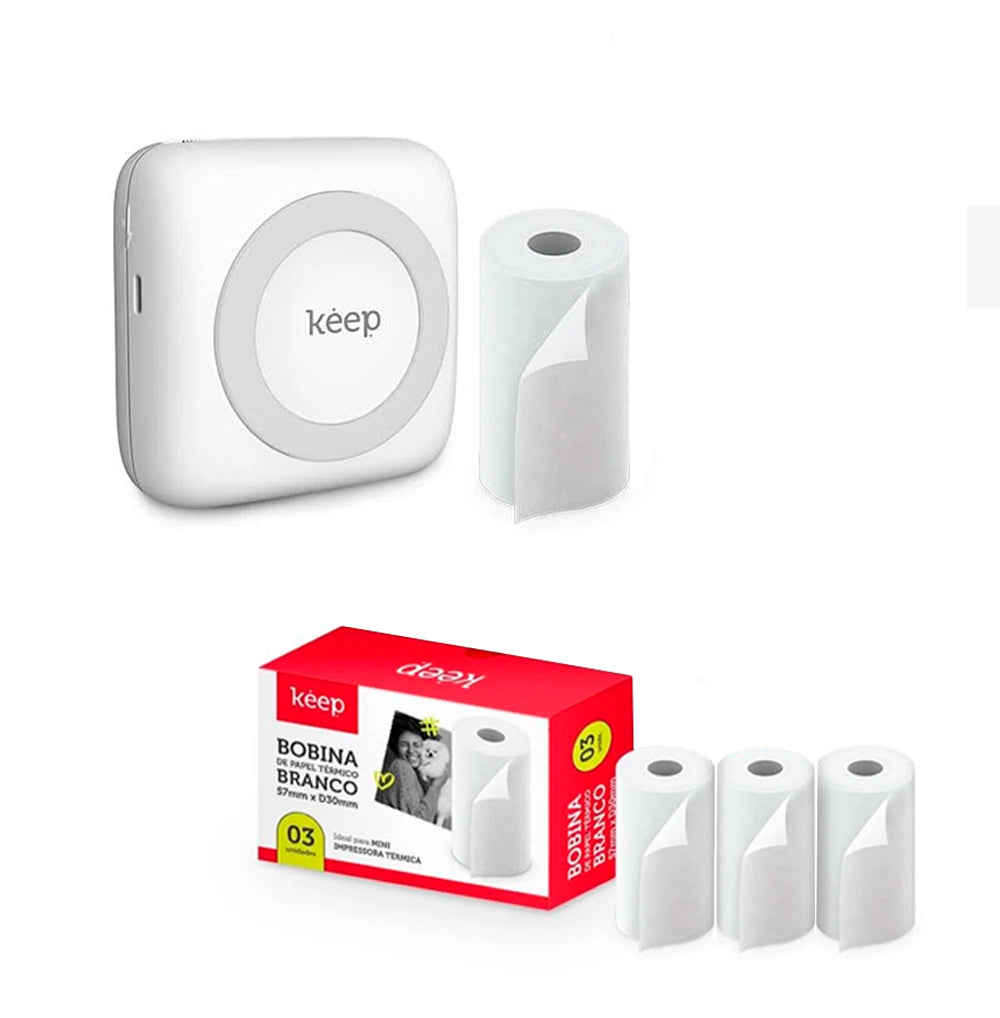 Kit Mini Impressora Térmica Bluetooth c/ 4 Rolos 57x30mm - Keep