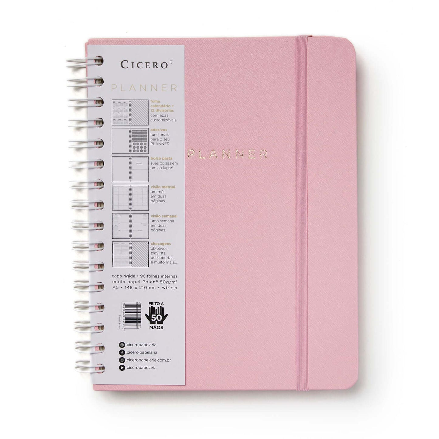 Planner Permanente Wire-o A5 - Cícero - Semanal Notas Pastel Rosa