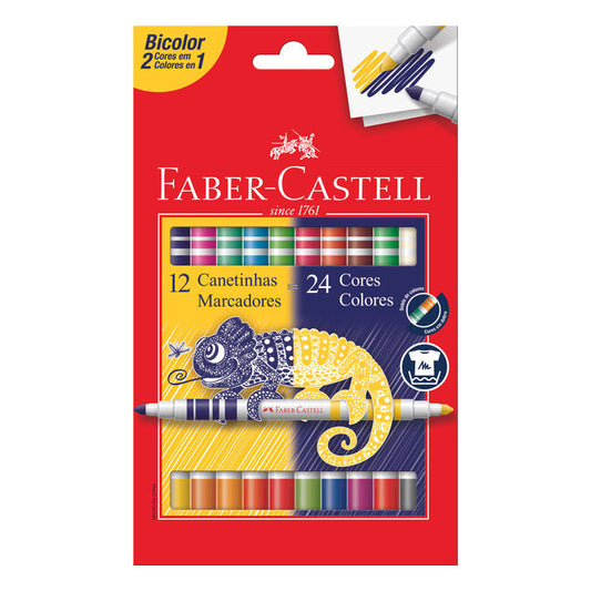 Canetinha Hidrográfica - Faber-Castell - Estojo com 12 Canetas Bicolor 24 Cores
