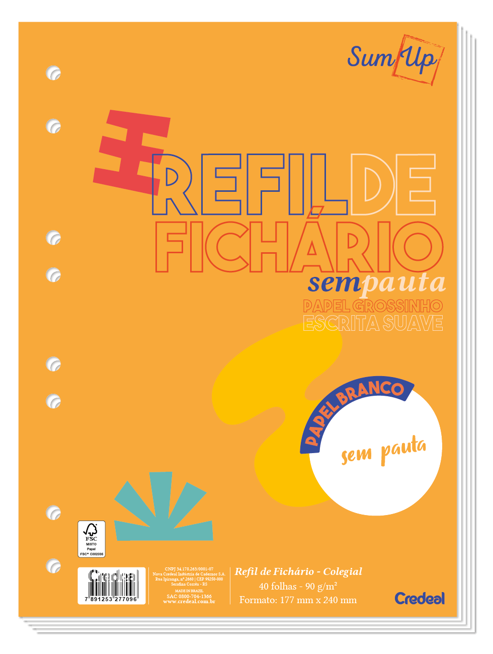 Refil Caderno Argolado - Credeal - Branco sem Pauta Colegial 40 Fl