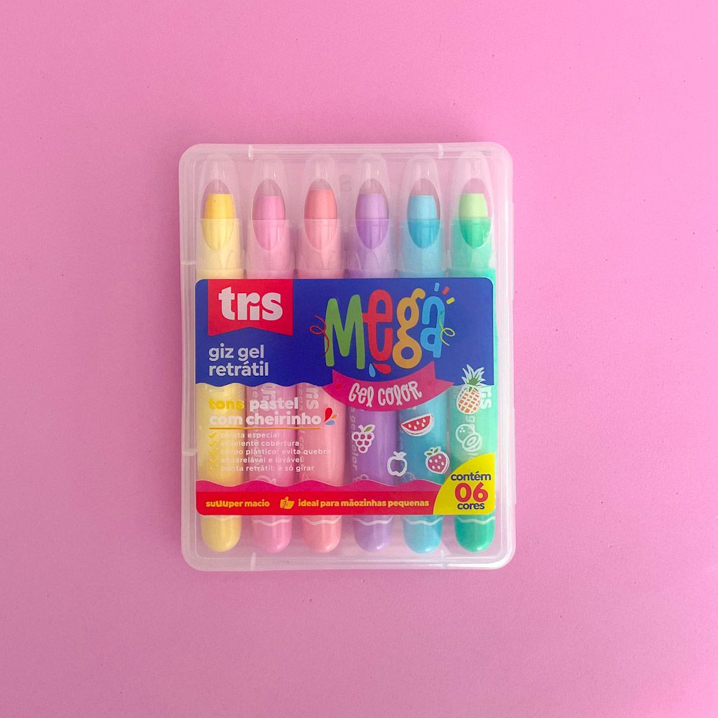 Giz Gel - Tris - Retrátil 6 Cores Tons Pastel com Cheirinho