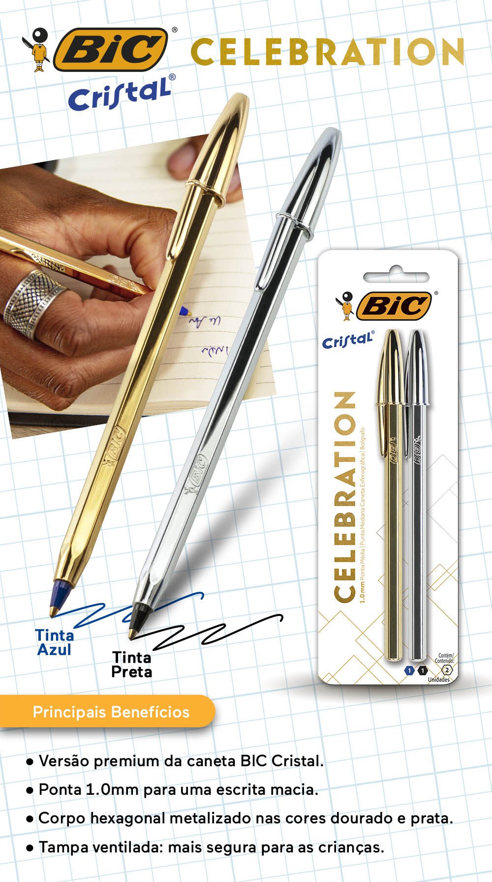 Caneta Esferográfica - Bic - Cristal Celebration Ponta média 1.0mm 2 Cores