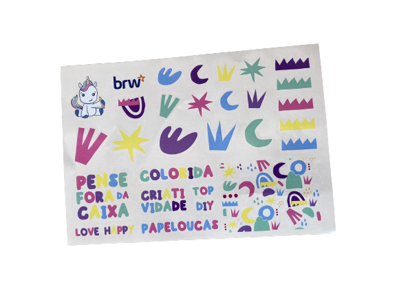 Cartela de Adesivos - Papelaria Unicórnio - BRW