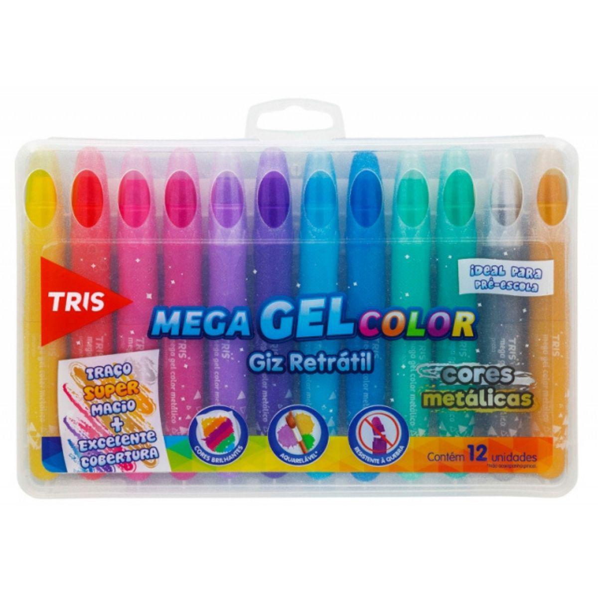 Giz Gel - Tris - Retrátil 12 Cores Tons Metálicos