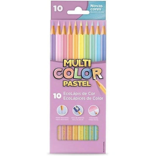 Lápis de Cor - Multicolor  -  10 Cores Pastel