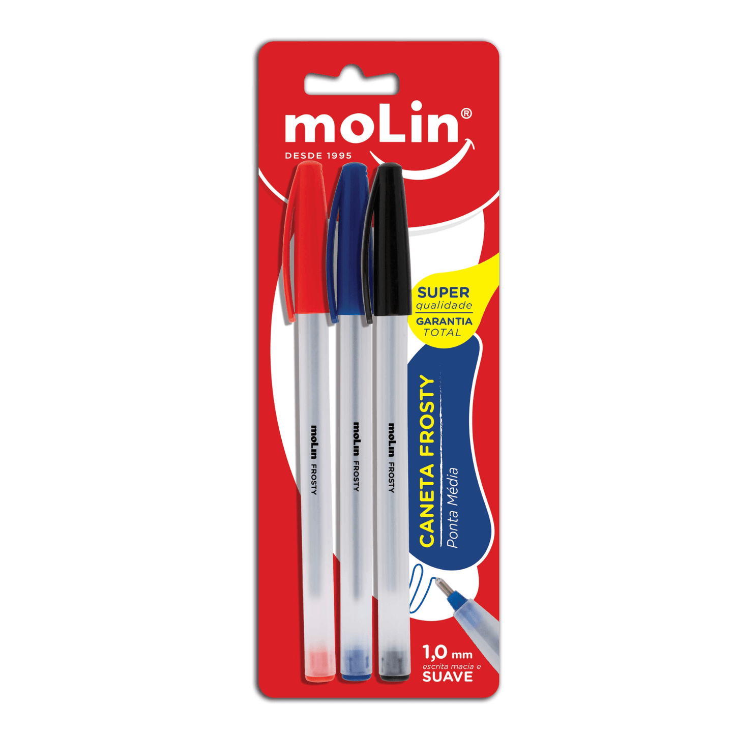 Caneta Esferográfica - Molin - Frosty Azul, Vermelha e Preta