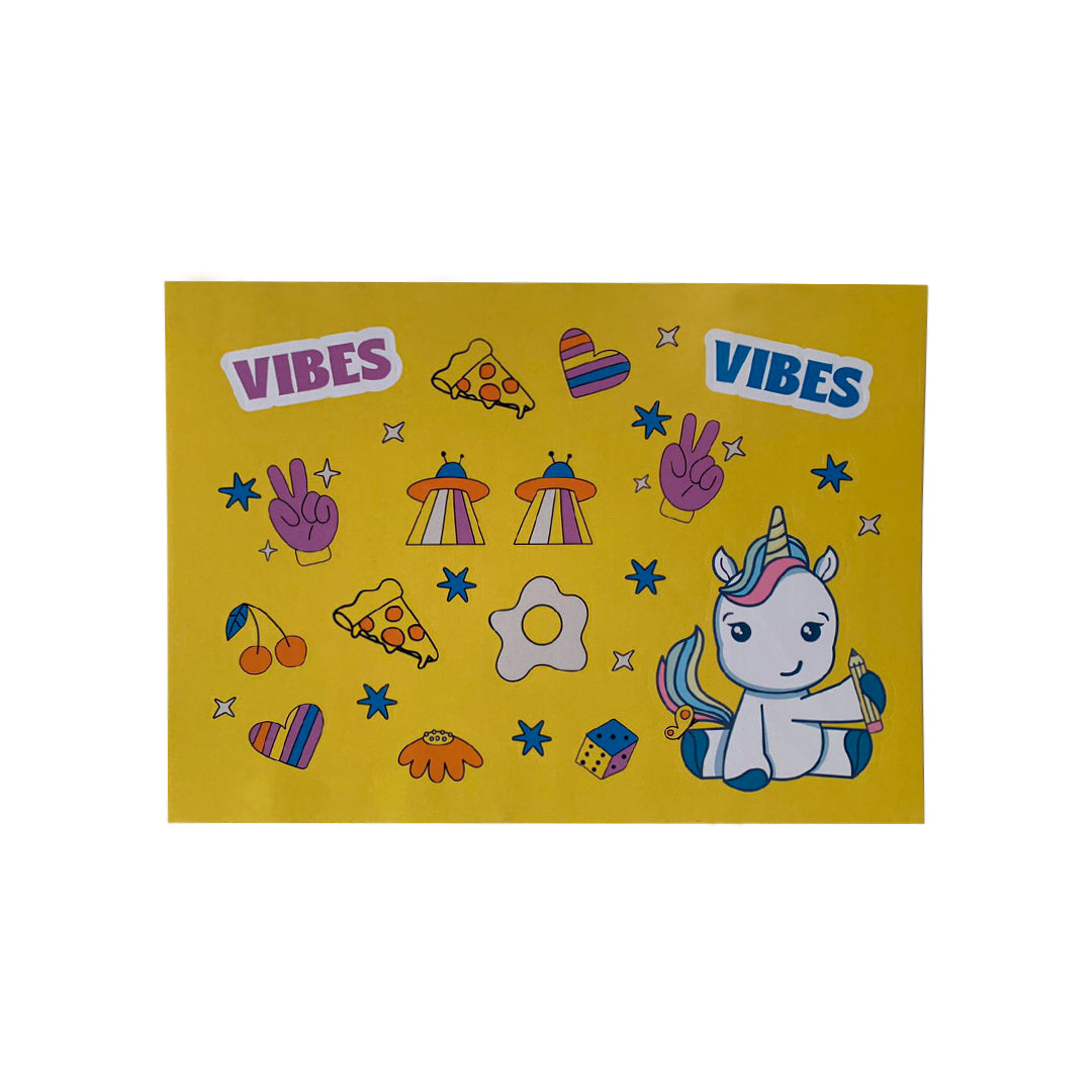Cartela de Adesivos - Papelaria Unicórnio - Vibes A5