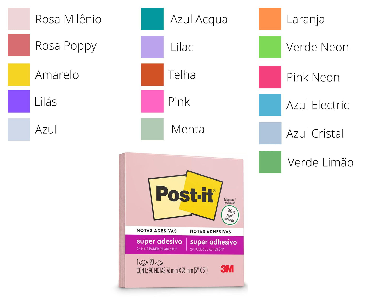 Bloco de Notas Adesivas - Post-it 3M - 90FLS 76 x 76mm