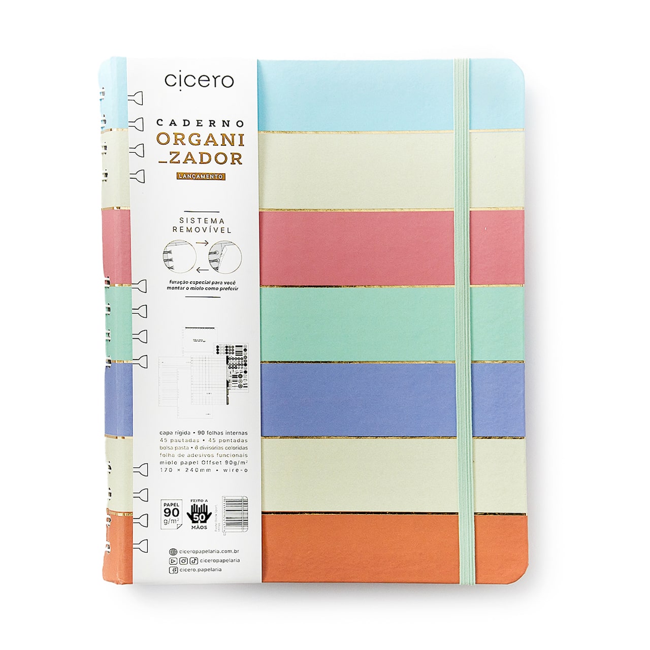 Caderno Organizador - Cícero - Duo Pastel Block Pautado & Pontado 17x24 Listras