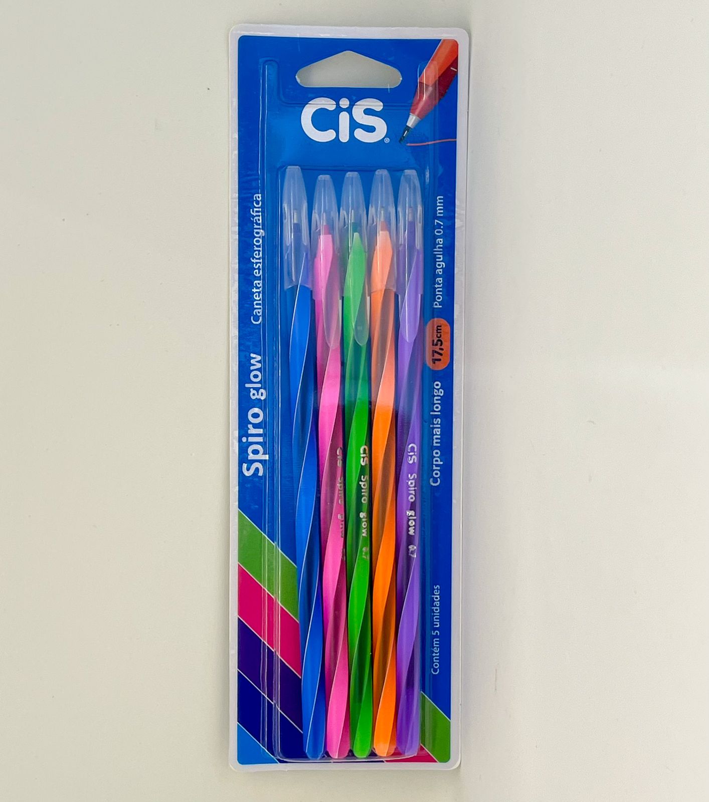Caneta Esferográfica - CIS - Spiro Glow 5 Cores 0.7mm