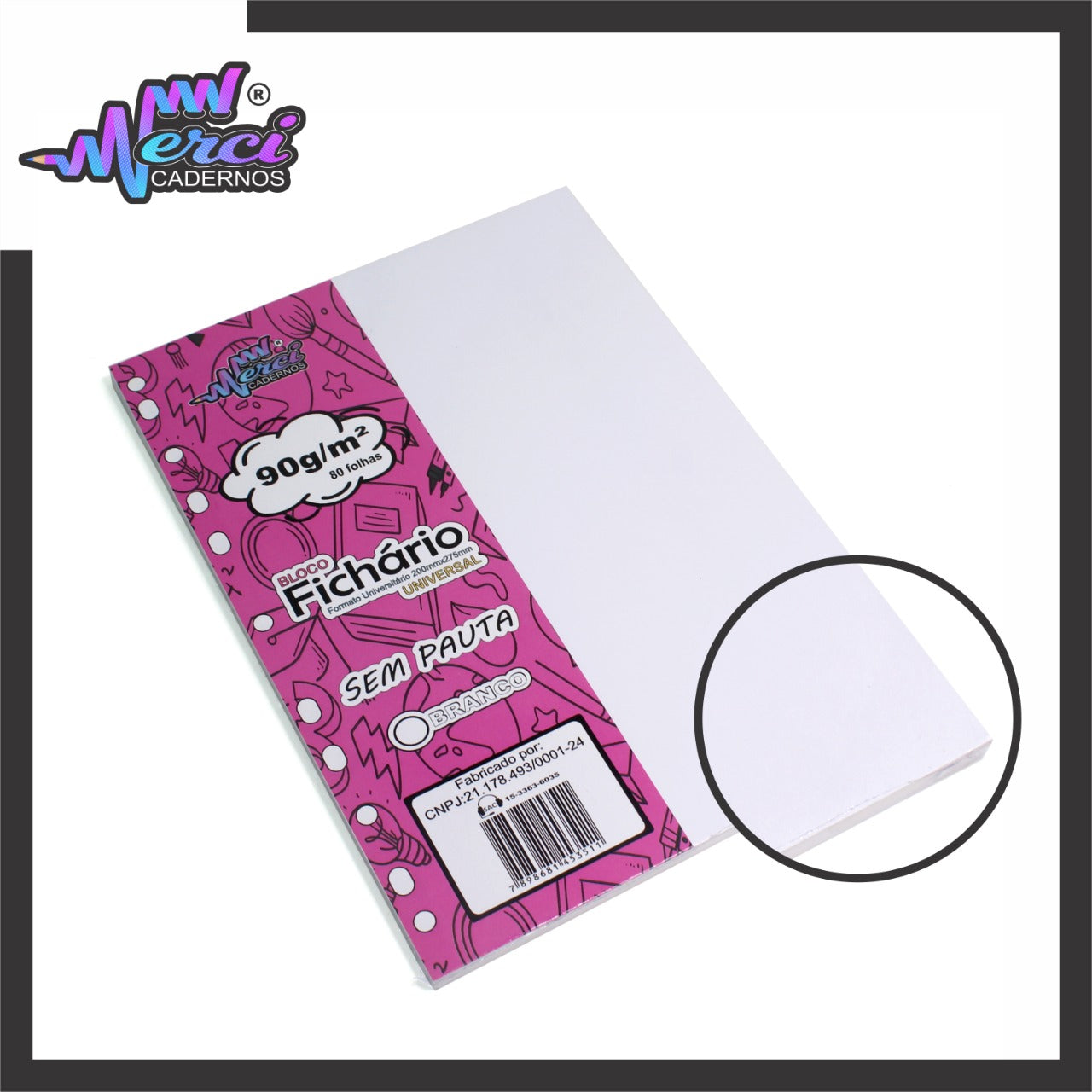 Bloco Fichário - Merci - Universitário Universal Sem Pauta Branco 80 Fls.