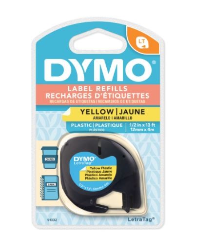 Fita Plástica para Rotulador LetraTag - Dymo - 12mm x 4m Amarela