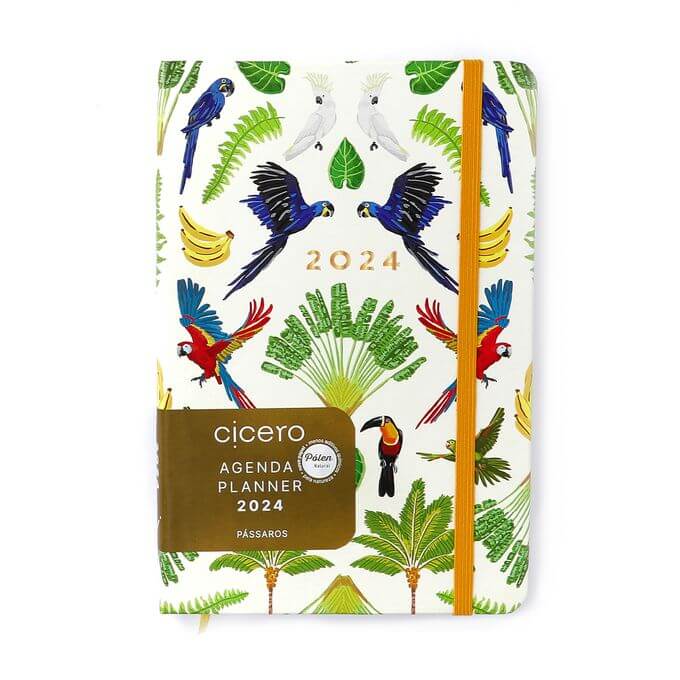 Planner 2024 - Cícero - Pássaros Semanal Anotações 14x21 Floresta Tropical Branco
