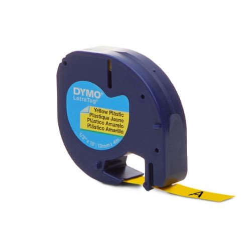 Fita Plástica para Rotulador LetraTag - Dymo - 12mm x 4m Amarela