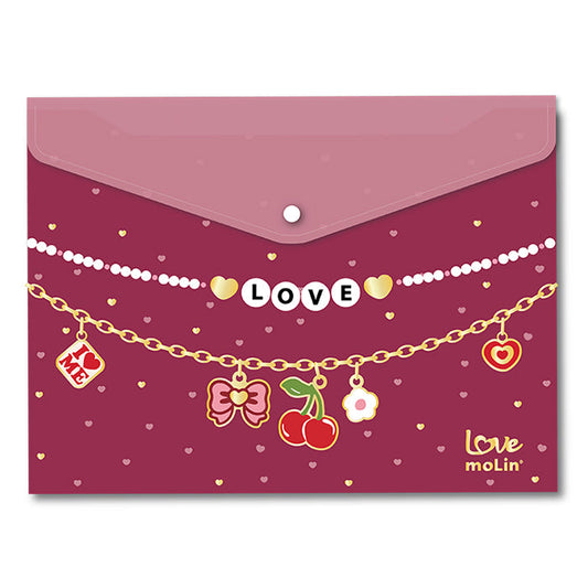 Pasta A5 Molin Love My Cherry com estampa de cerejas e detalhes dourados