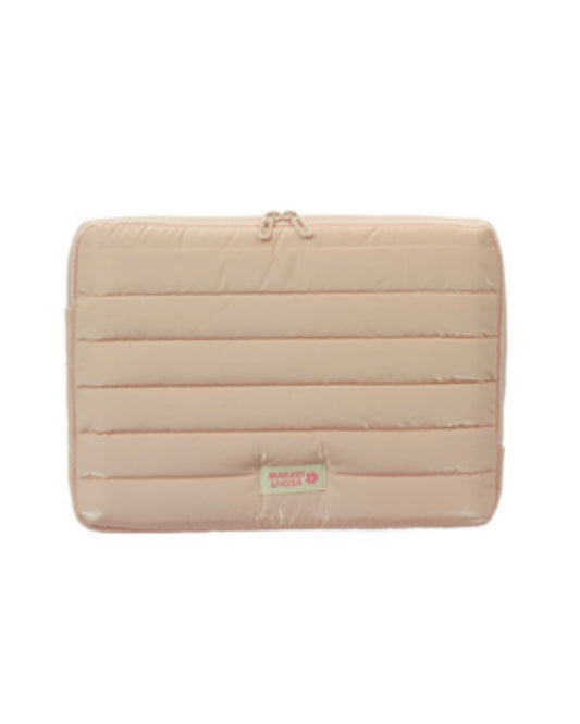 Case para Notebook Florie Puffer acolchoada nas cores rosa, prata e preto