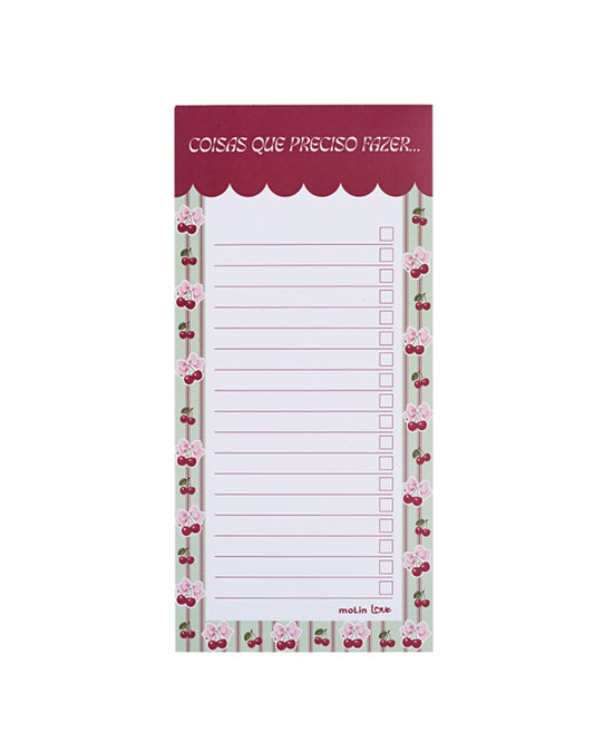 Bloco de Anotações Molin My Cherry Checklist com 52 folhas