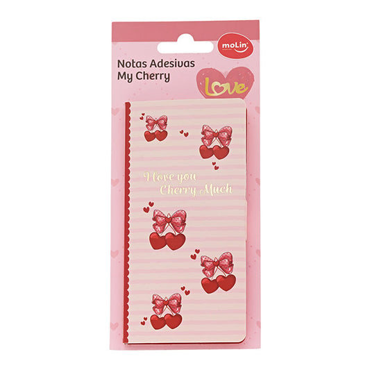 Bloco de Notas Adesivas Molin Love My Cherry com capa vermelha e 160 notas adesivas