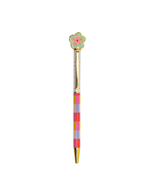 Caneta esferográfica Florie Metálica 1.0mm com corpo metálico e aplique decorativo no topo