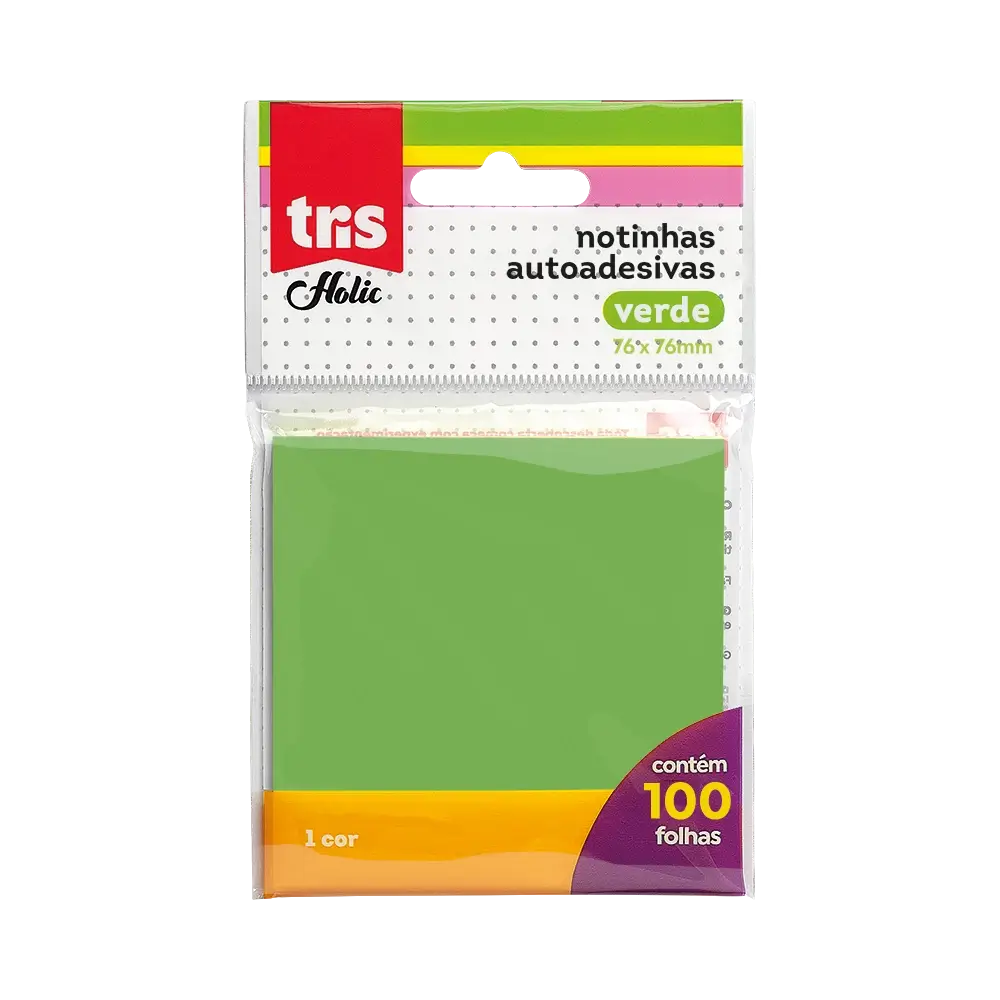 Notas Autoadesivas - Tris - Holic Pop - 76x76mm - Verde Neon - 100 Folhas